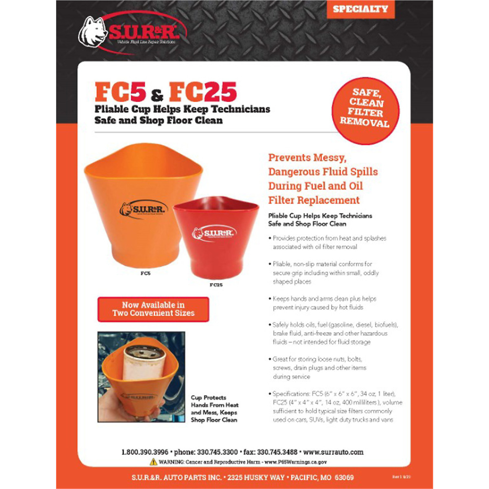 S.U.R.&R. Fuel and Oil Filter Removal Cup — 6in., Non-Slip, 34 Oz. Capacity, Model# SRRFC5